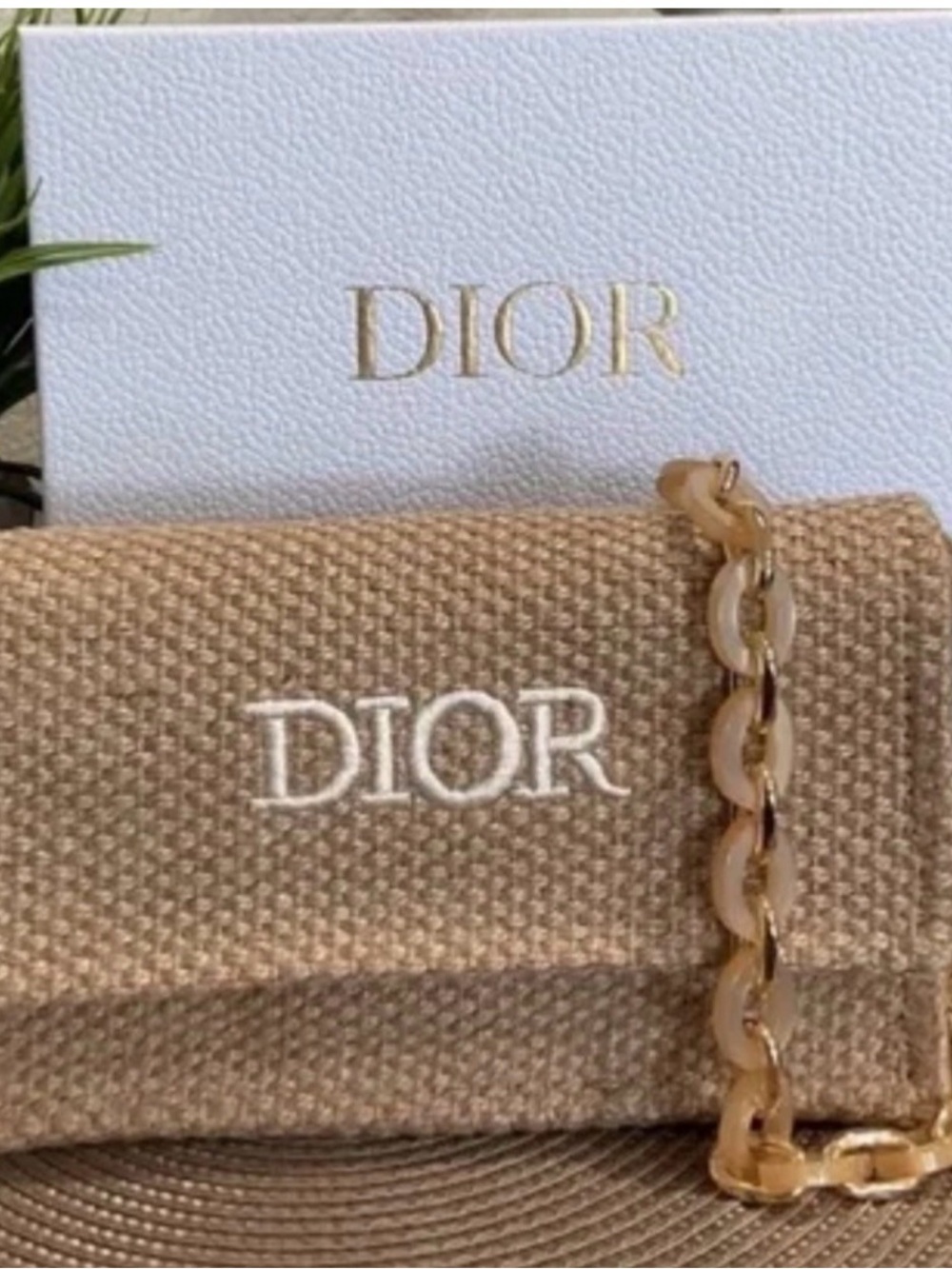 Dior Tan Canvas Shoulder Bag with Chain Detail